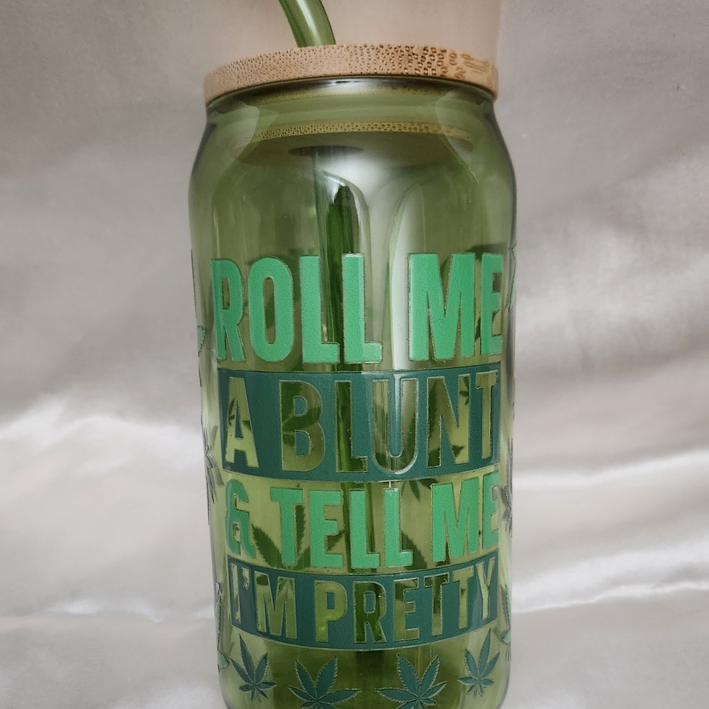 Green Glass Tumbler with Bamboo Lid
